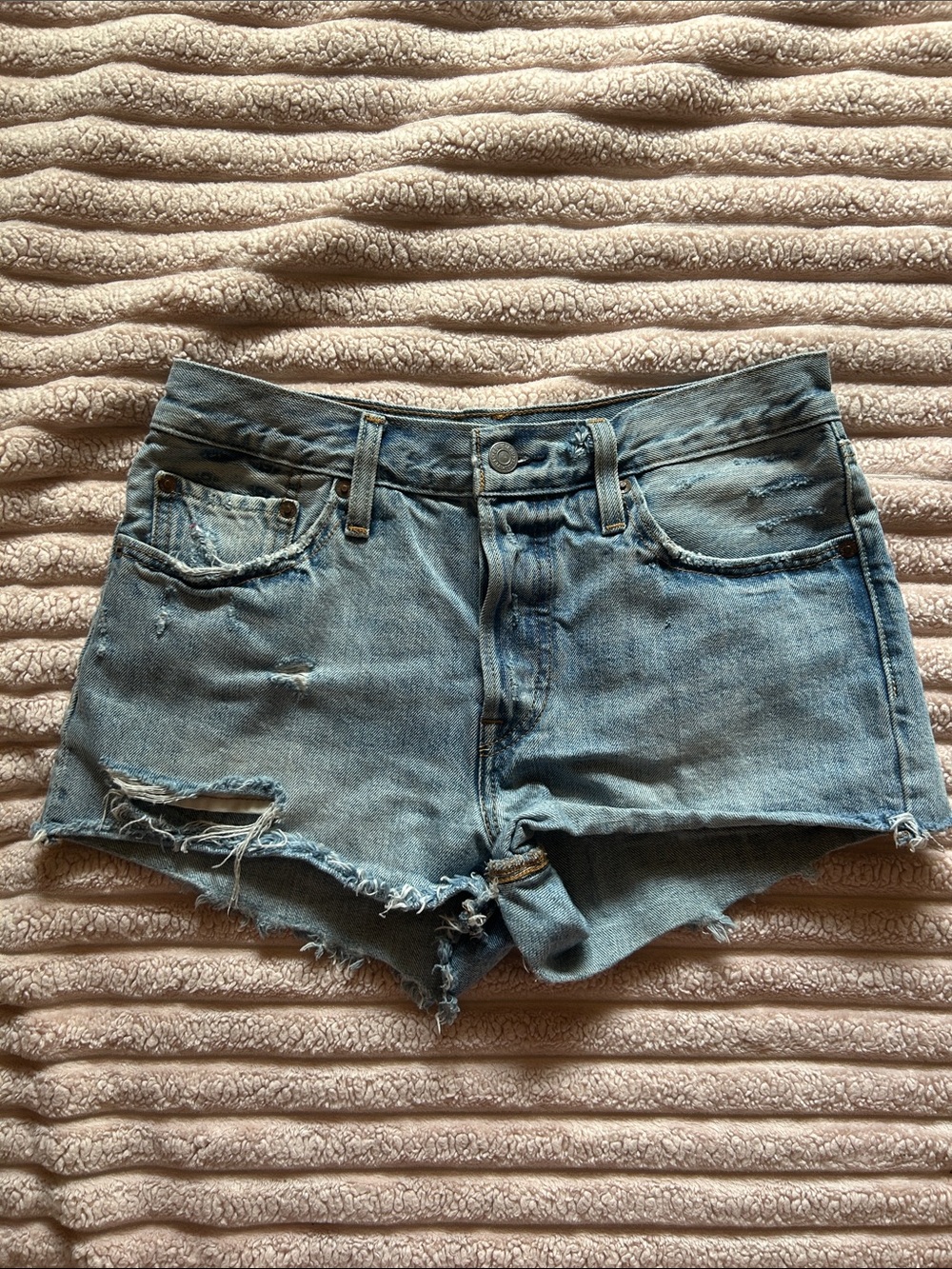 Levi's Light Blue Distressed Denim Shorts